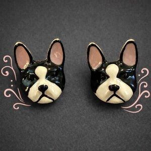 Boston Terrier Dog Stud Earrings Enamel Black White Pink Cute Gift Animal